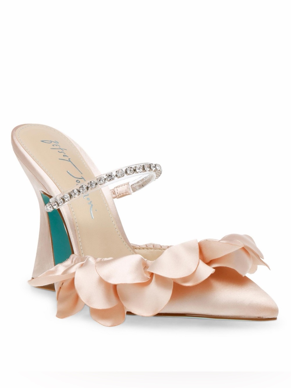 Champagne Pink Betsy Johnson Satin Ruffle Jayde Pump with Crystal Strap
